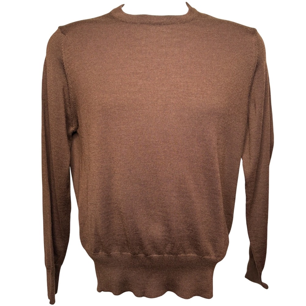 BLOOMINGDALES Mens Brown Wool Blend Crewneck Sweater M Ribbed Trim Preppy Earthy